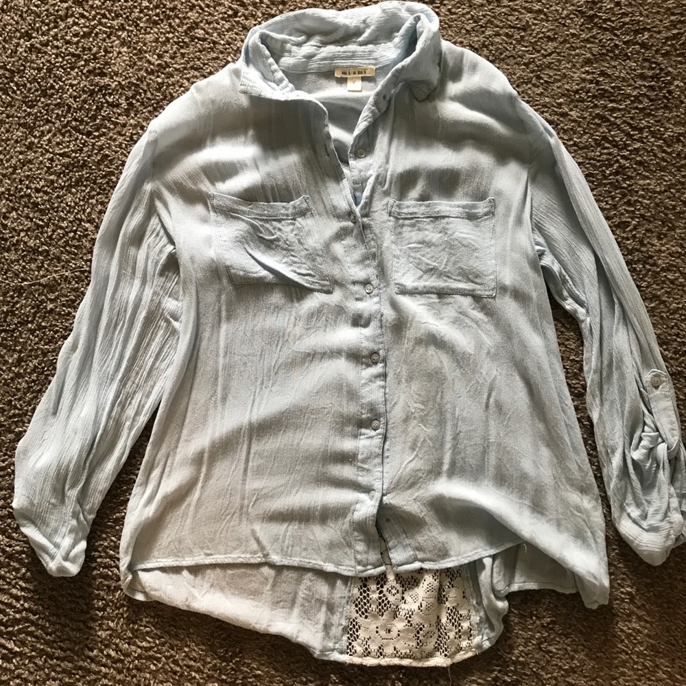 Anthropologie blue and lace shirt
